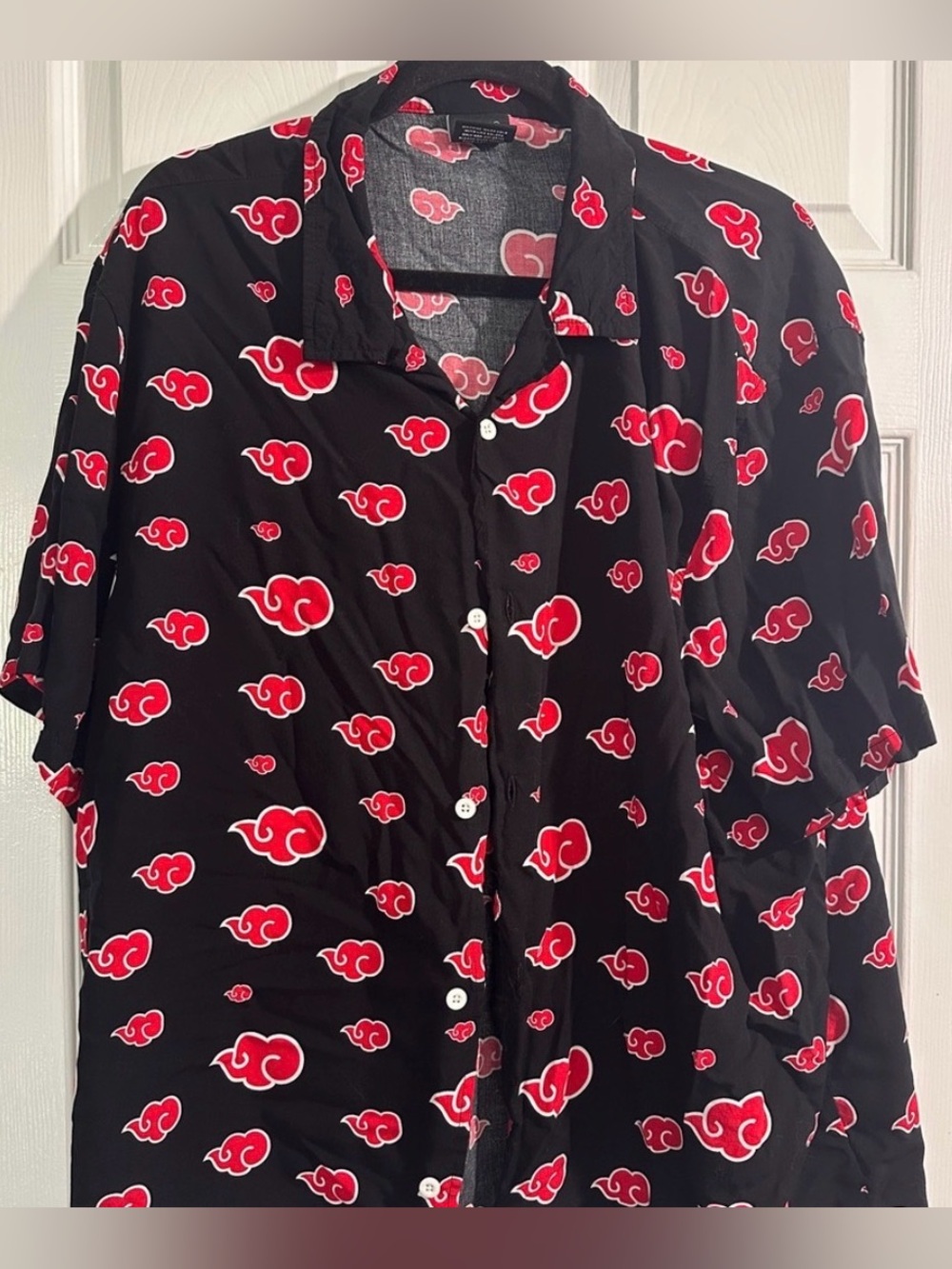 Casual Black Button-Down Shirt with Red Cloud Print